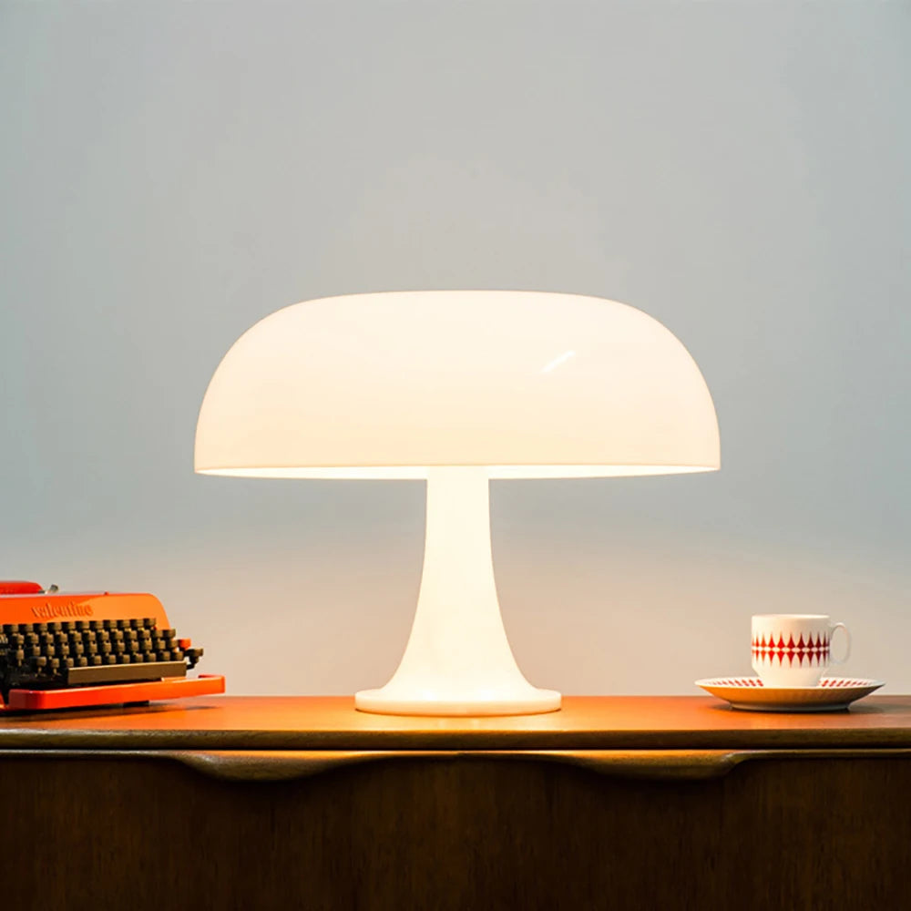 Mushroom table lamp with rounded shade, view 2 of 8