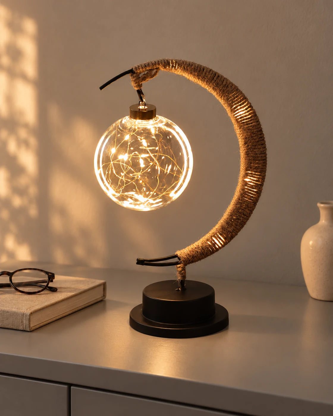 Dalmi Textured Full Moon Lamp, shelf lifestyle