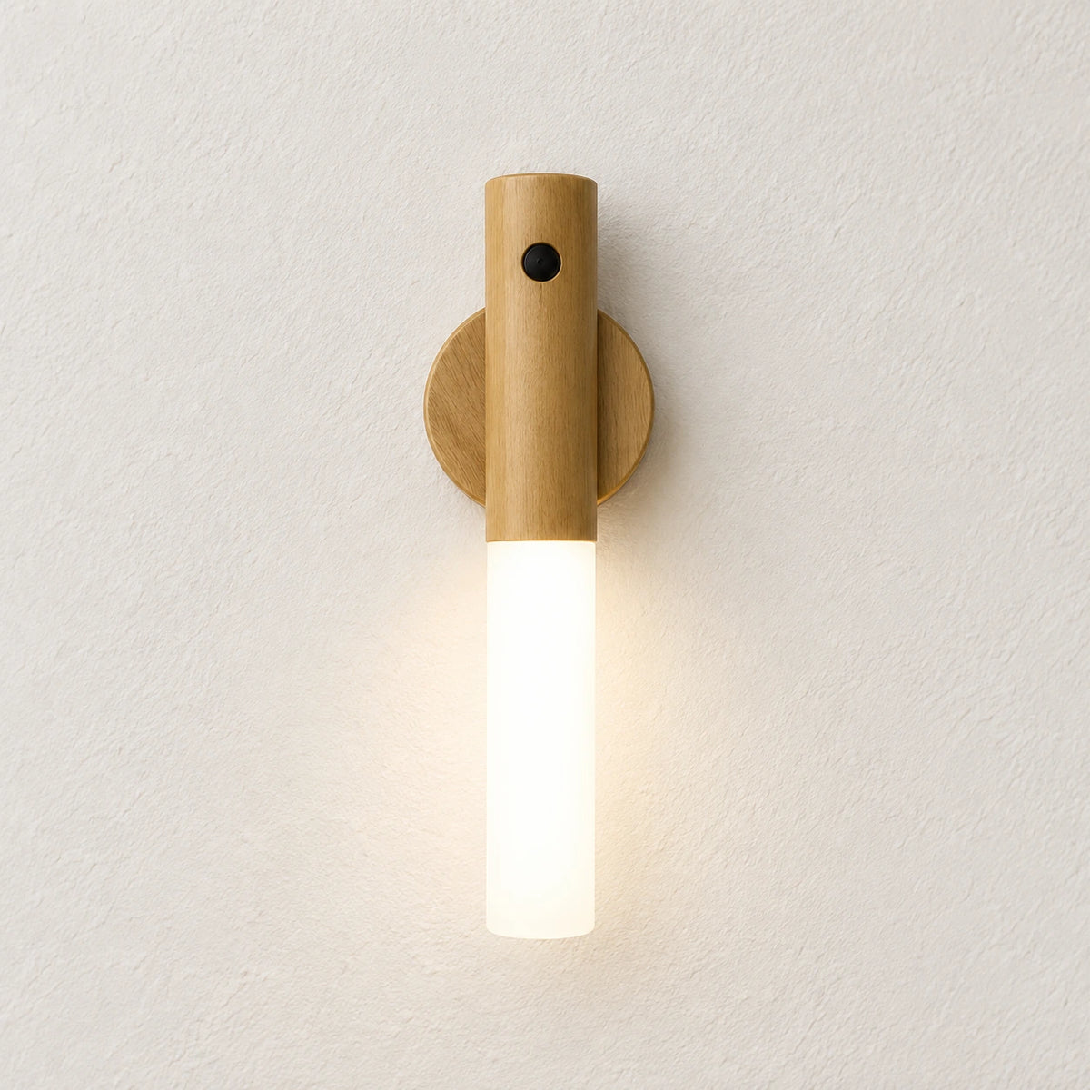 Musong Wood-Tone Baton Wall Light, studio front view
