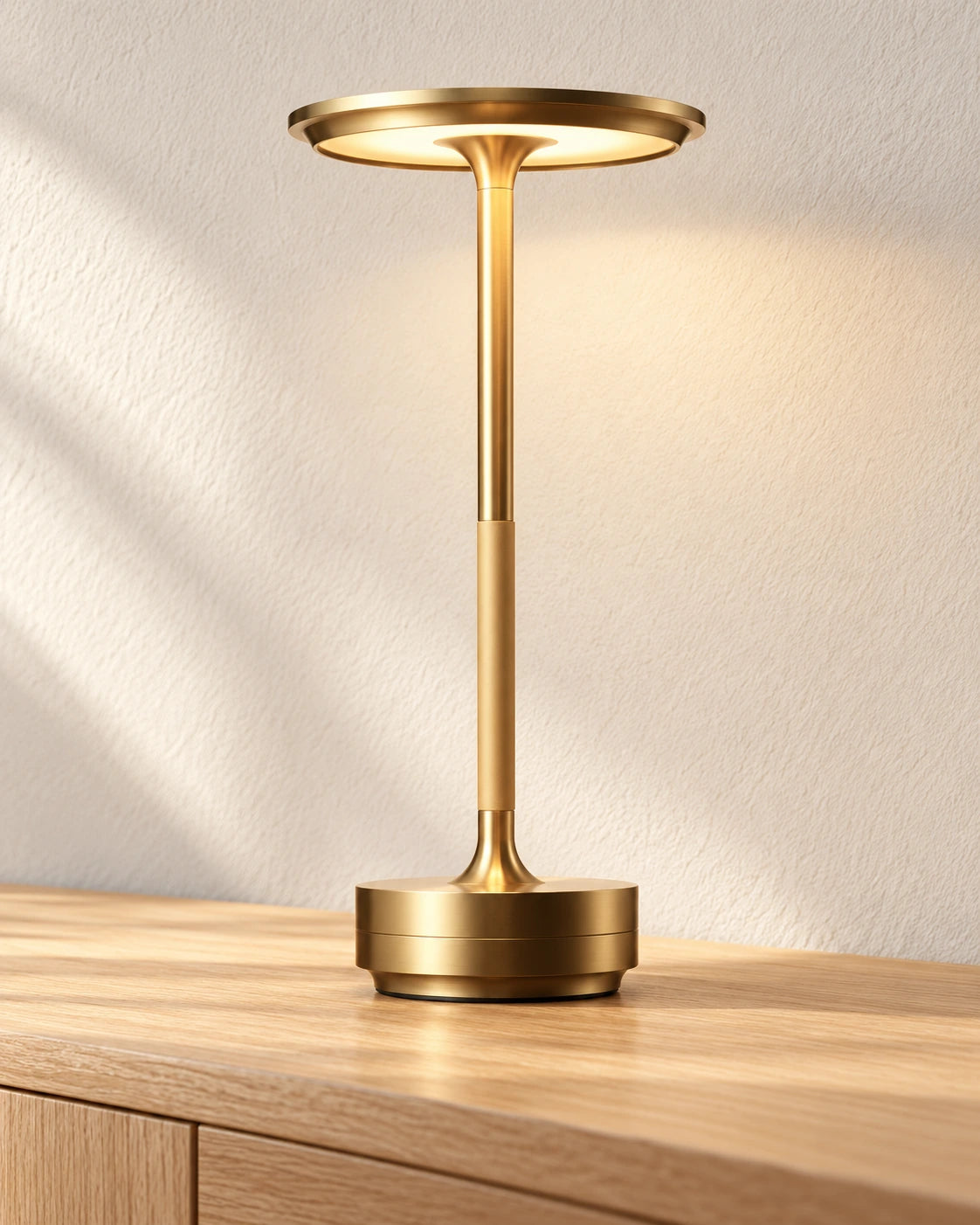 Tsukuma desk lamp lit on a desk