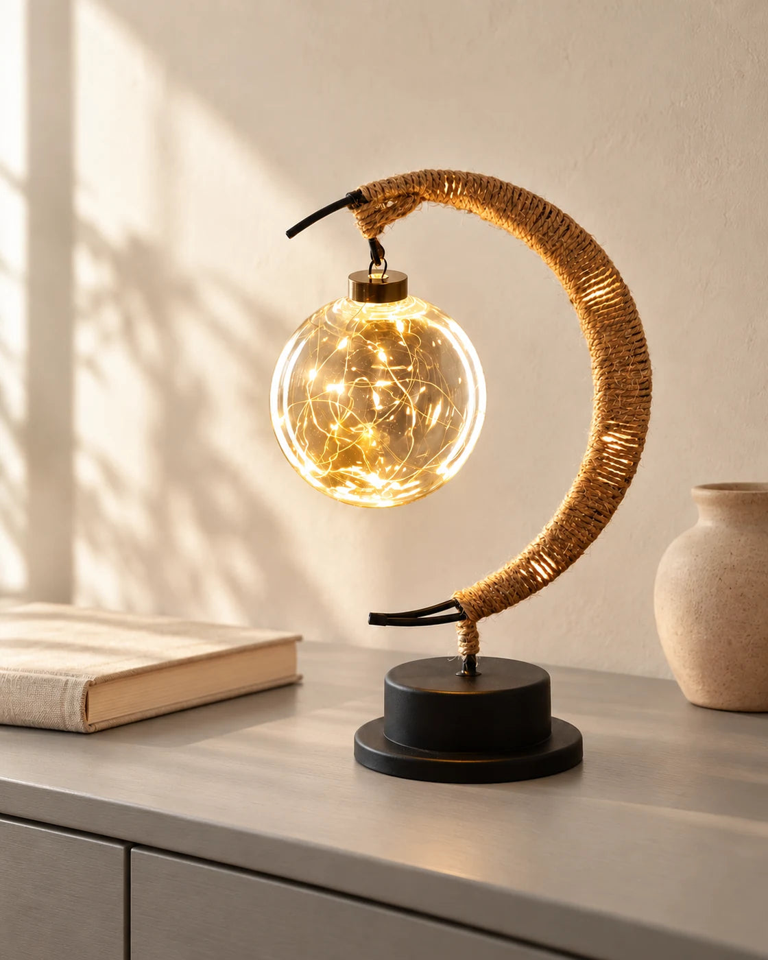 Dalmi Textured Full Moon Lamp, sideboard lifestyle