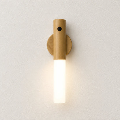 Musong Wood-Tone Baton Wall Light, studio front view