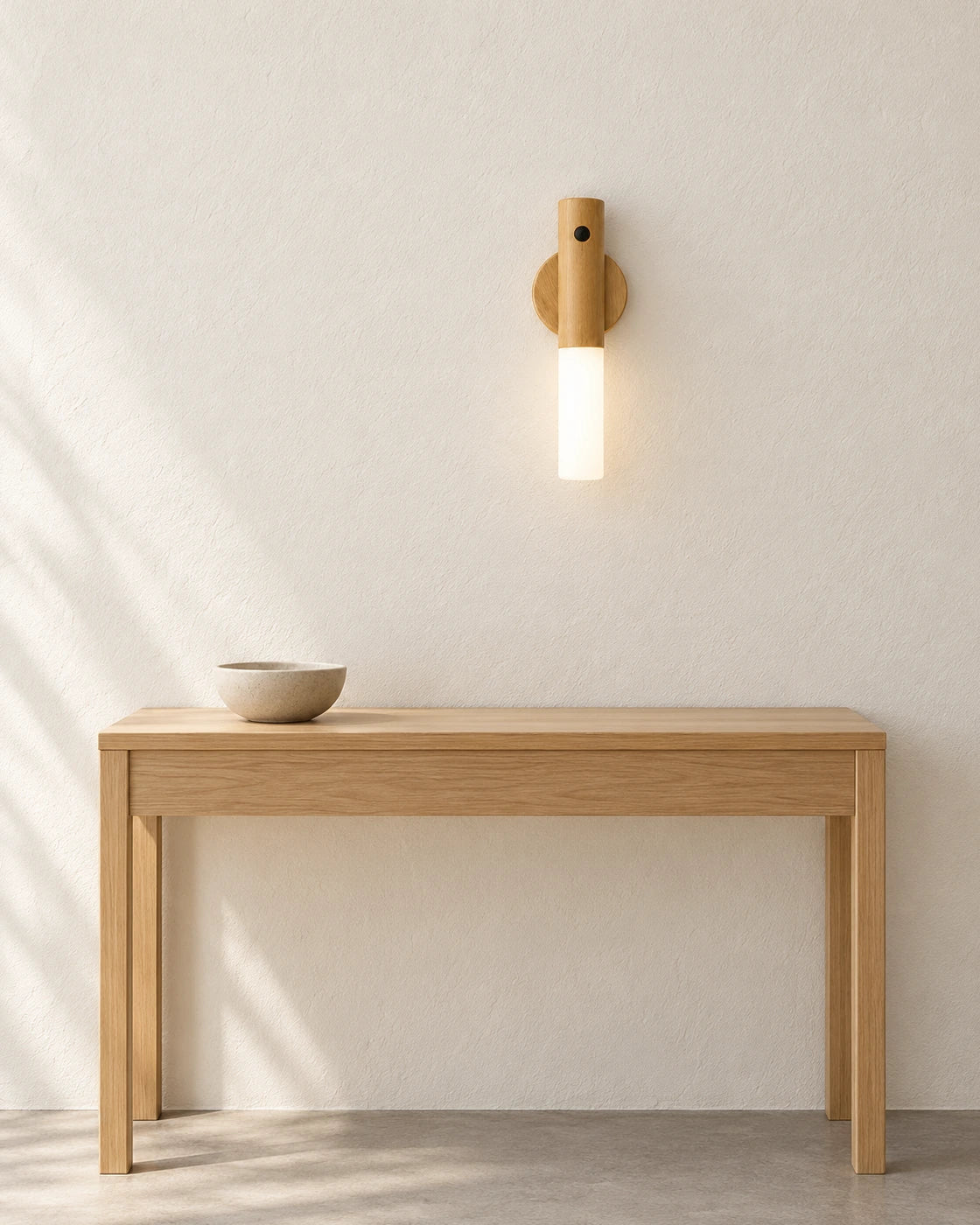 Musong Wood-Tone Baton Wall Light, console lifestyle