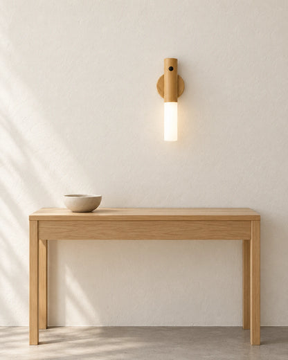 Musong Wood-Tone Baton Wall Light, console lifestyle