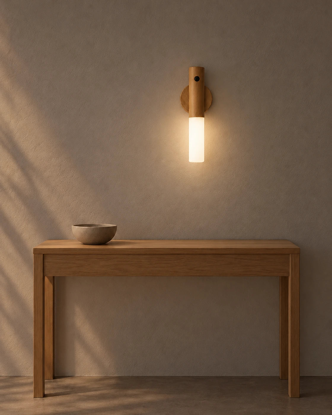 Musong Wood-Tone Baton Wall Light, evening glow