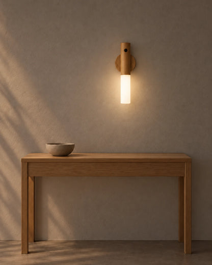 Musong Wood-Tone Baton Wall Light, evening glow