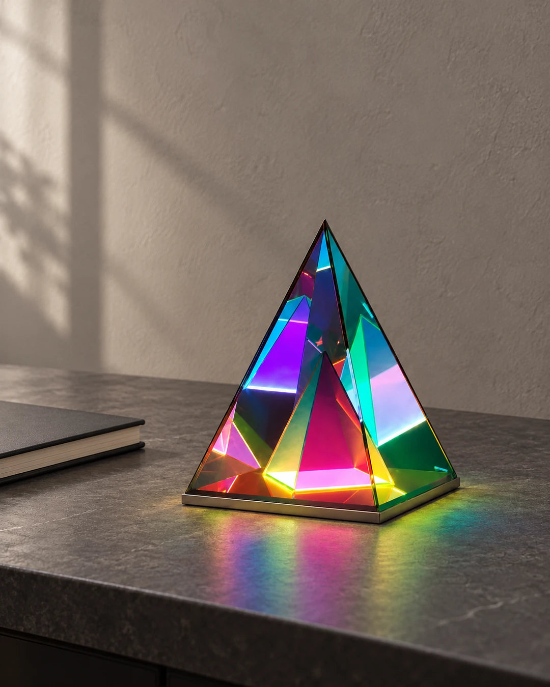 Samgara pyramid lamp on stone counter