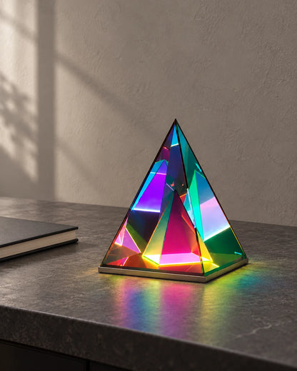 Samgara pyramid lamp on stone counter