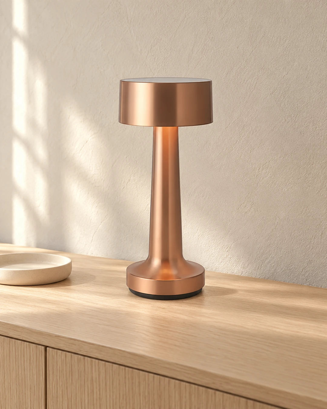 Yuzora bronze-tone table lamp on a sideboard in a dining room