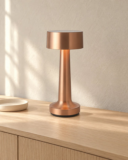 Yuzora bronze-tone table lamp on a sideboard in a dining room