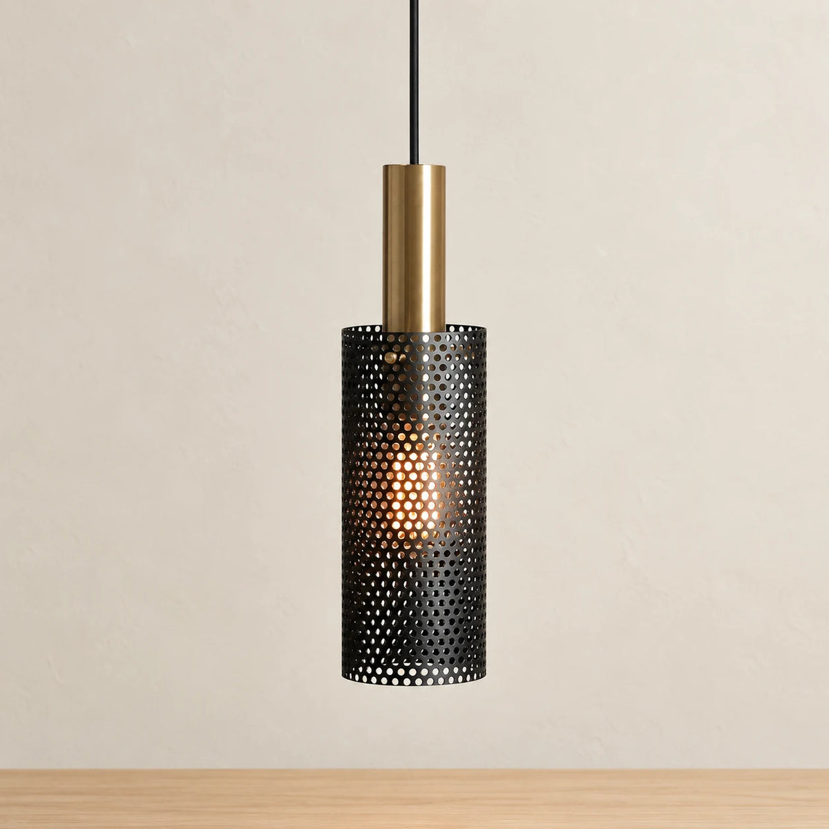 Zhulan slim cylinder pendant in black with brass-tone cap