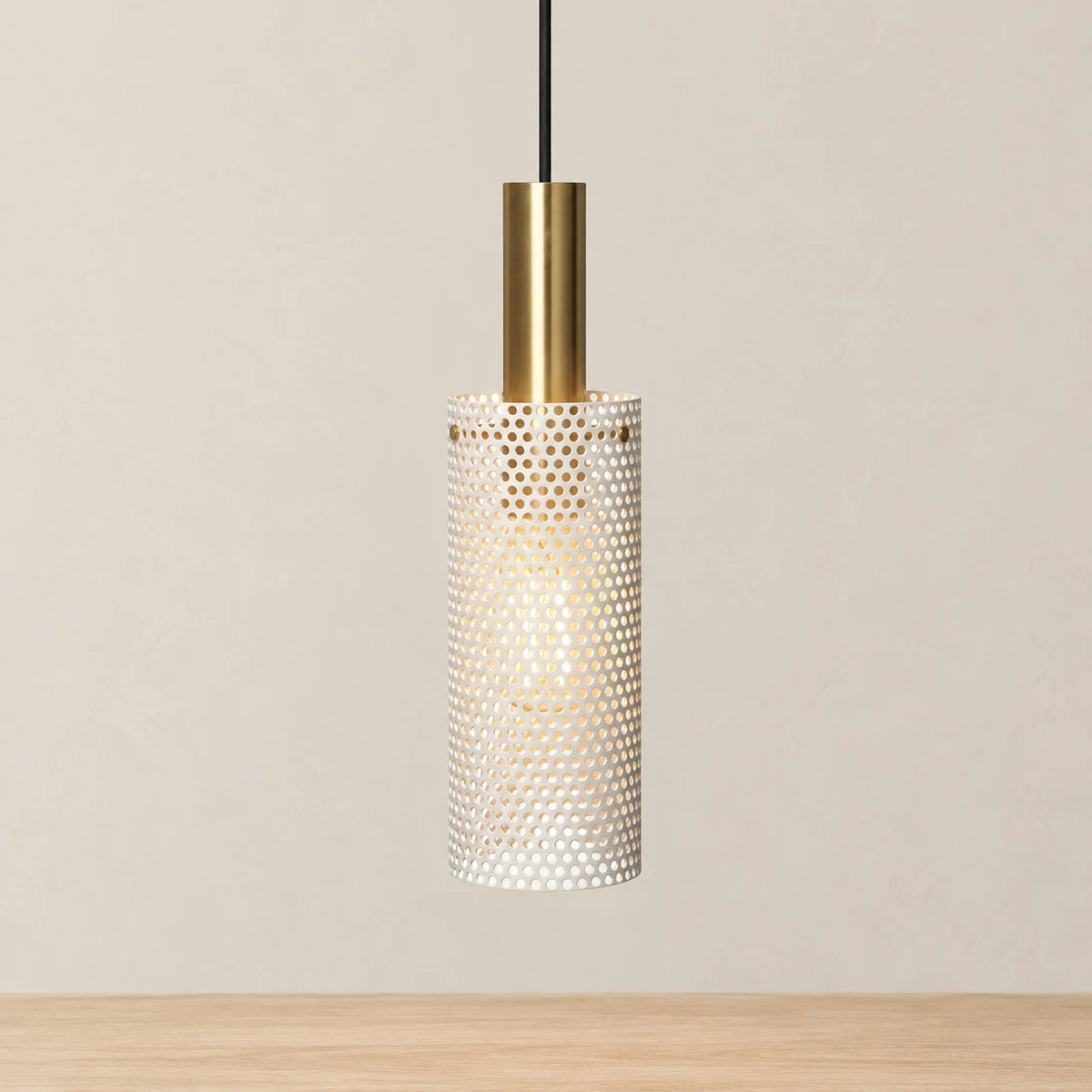 Zhulan slim cylinder pendant in white with brass-tone cap